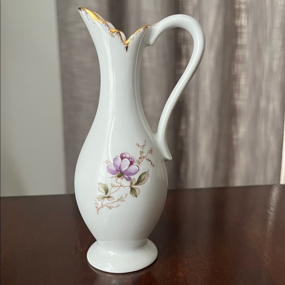Elegant Limoges White, Gold, and Purple Floral Vase made in France